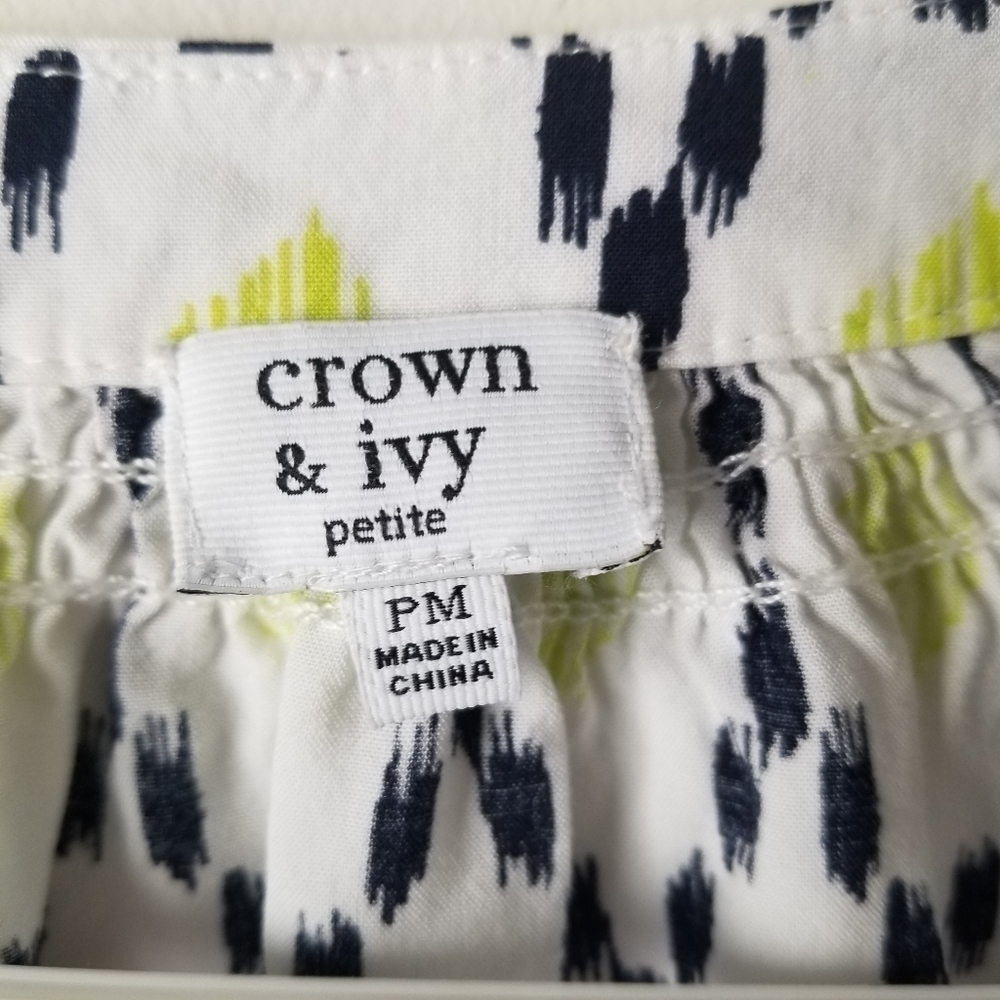 Crown & Ivy V Neck Blouse Neon Green/White/Navy Size PM - Picture 10 of 11